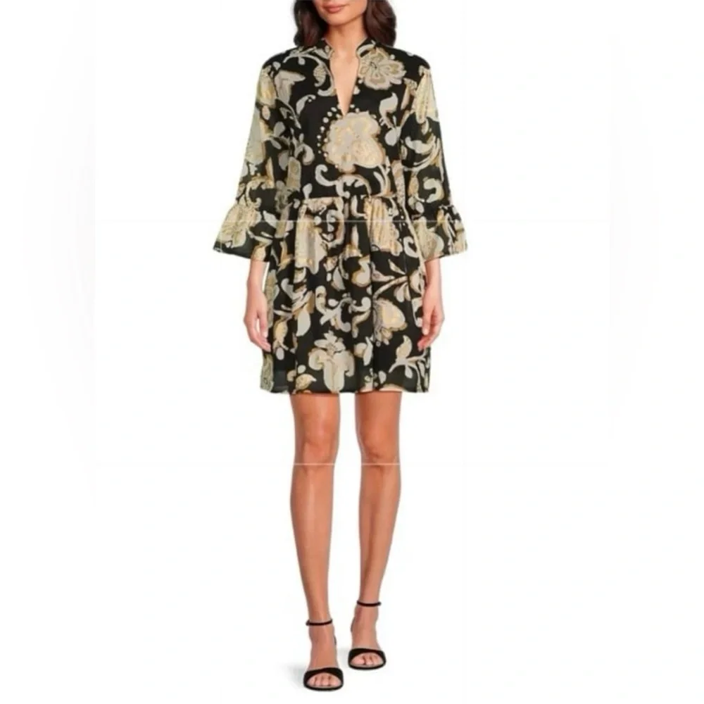 JUDE CONNALLY Faith Cotton Voile  Dress Grand Floral Black Gold XL NWT $198 - Picture 13 of 14